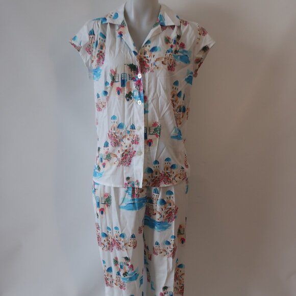 NWT Womens The Cat's Pajamas Santorini Luxe White Multi 2 Pc Set Top Bottom S - Picture 8 of 16